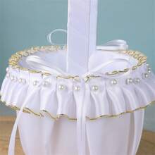 Photography Basket Props For Studio Photo Shoots With Pearl And Satin Ribbons For Weddings And Special Events - Black and White - View 5