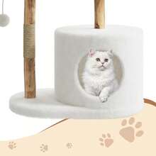 Wooden Cat Tree, Play Tower With Sisal Scratching Posts, Cat House, Perch On Top, Plush Jumping Platform, Play Ball, Sturdy Cat Activity Center For House Cats And Kittens - 白色-B - 查看 8