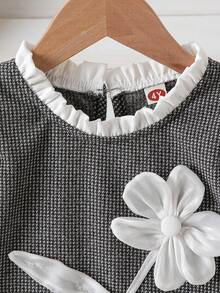 Young Girl' Fashionable Cute Floral Dress + Adorable Hat Set - Grey - View 3