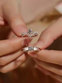 方晶锆石结婚戒指套装 - 可调节开口戒指情侣订婚戒指，完美的休闲派对时尚珠宝礼物、节日礼物、生日礼物、周年纪念礼物 - 彩色 - 查看 9