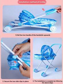 迷你可折叠玩具推车，经久耐用，适合客厅使用，促进亲子互动，角色扮演游戏，是送给女孩的绝佳礼物。