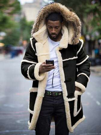 Men's Lamb Wool Bomber Coat Winter Bomber Fleece Lined Leather Jackets Aviator Coat Shearling Leather Jacket