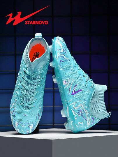 STARNOVO Zapatos de fútbol/fútbol para niños con soporte de tobillo alto, adecuados para niños y niñas - Suela AG/TPU