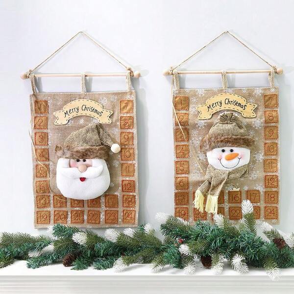 1 pieza Calendario de cuenta regresiva de Navidad 2025, Decoración navideña creativa Calendario colgante, Decoración de ambiente navideño, Papá Noel, Muñeco de nieve, Adecuado para decoración navideña del hogar, Decoraciones navideñas, Decoración de habitación, Colgante de puerta, Adorno de armario, Suministros navideños, Escenografía, Accesorios navideños