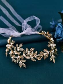 1 件优雅合金叶子和人造珍珠装饰腰带，适合圣诞节、节日派对礼服、冬季婚礼、生日、日常穿着，女士腰饰 - 金色 - 查看 6