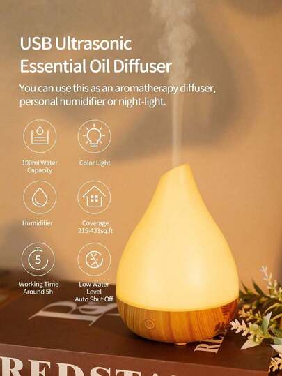 1 Stück USB 100ML Ätherisches Öl Aromatherapie Ultraschall Aroma Diffuser mit farbigem Licht, geeignet als Luftbefeuchter für kleine Räume