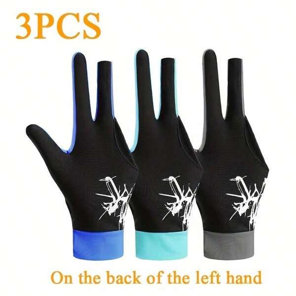 3-Piece Set Combination, One Size Fits All For Men And Women, Silicone Non-Slip Billiard Gloves, Breathable And Highly Elastic, Soft Fitting Professional Billiard Gloves