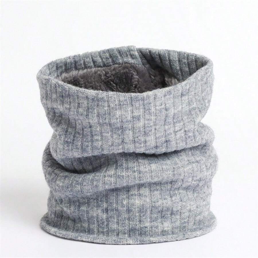 1pc Solid Color New Thickened Fleece Neck Warmer, Knitted Elastic Thermal Neck Gaiter For Men & Women, Winter