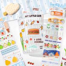 1 Roll/Bag Tape, One Bite Dessert Series, Cute Cartoon Dessert Theme Shimmer Film Die-Cut Tape, Scrapbook Supplies, Notebook Accessories, Decorative Photo Frames, Computer And Phone Cases, Water Cups, Junk Magazines, Pencil Cases, Desktop Decorative Stickers, Back-To-School Season Stickers, School Supplies