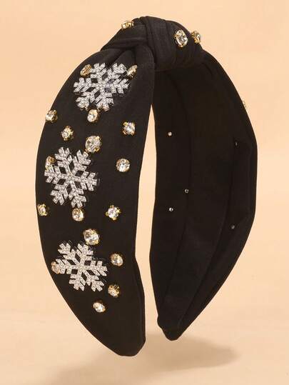 1pc Women's Christmas Headband, Jeweled Crystal Pearl Knotted Headband, Wide Top Knot, Holiday Hair Accessory, Christmas Outfit Gift, Snowflake White, Christmas Snowflake ,Hair Band ,Diadema ,Hair Hoop