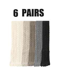 1/3/6 Pairs Women Solid Color Two-Toe Socks, Five-Finger Socks, Autumn/Winter Merino Color Versatile Mid-Calf Socks, Women Diamond Grid Toe Socks - Multicolor - View 22