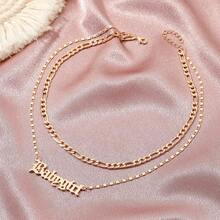 Hip Hop Bamboo Hoop Earrings For Women Stainless Steel Old English Letter Pendant Necklace 80s/90s Costume Accessory Party Jewelry Set - Alayer金色調 - 查看 9