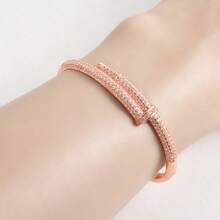 1pc Fashionable Metal Nail Copper Bracelet With Cubic Zirconia, Elegant & Simple, Versatile Daily Accessory For Women