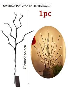 1 szt. 20 diod LED, ciepła biała, kulista lampa w kształcie gałęzi, lampa dekoracyjna do wazonu, dekoracja festiwalowa, oświetlenie krajobrazu na imprezę, lampki choinkowe, lampa w kształcie gałęzi LED, odpowiednia na biurko w sypialni, dekoracja świąteczna, plastikowa sztuczna gałąź, zasilana bateriami (bez 2 baterii AA), odpowiednia na ślub, zaręczyny, Walentynki