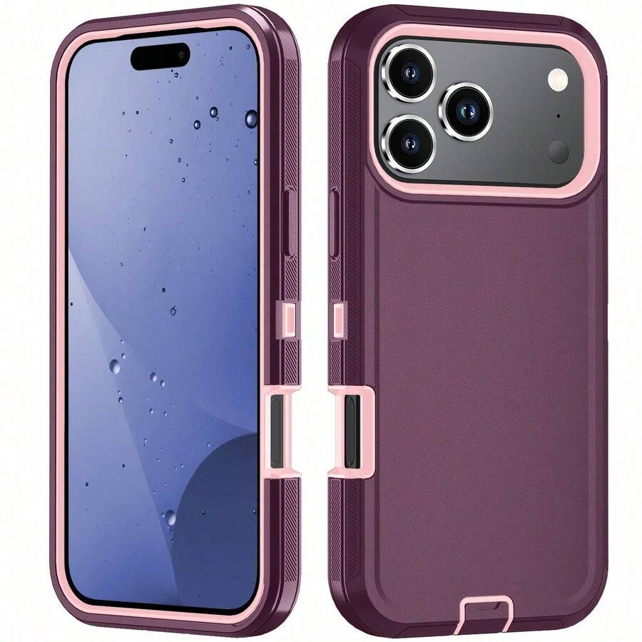 The All Inclusive Phone Case For  17/Apple  Air/16/15/14/13/12 Plus Pro Promax Is Designed With A Combination Of TPU And PC Materials. It Adopts A Double-Layer Design, Made Of TPU And PC, Providing Anti Slip And Shock Absorption Functions, Sturdy And Durable, And A Minimalist Protective Shell - màu đỏ tươi (tím) - Xem 1