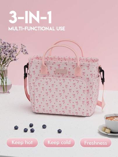 1pc Large Capacity Lunch Tote Bag, Portable Insulated Lunch Bag, Food Storage Bag, Multi-Functional Waterproof Leakproof Adult Lunch Handbag With Zipper And Adjustable Shoulder Strap, Reusable, Suitable For Office, School, Picnic, Beach, Camping, Travel And More, Ideal Choice For School Trips