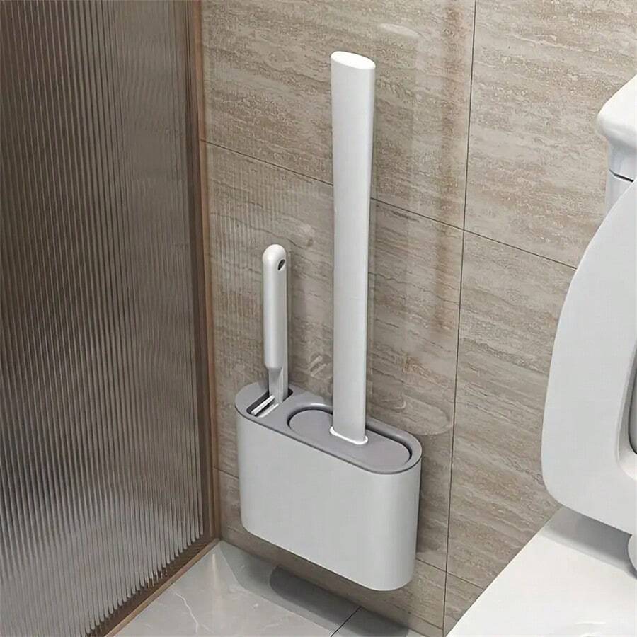 1 bàn chải bồn cầu silicon màu đen bền bỉ có giá treo tường - Thiết kế đầu phẳng, Thích hợp để vệ sinh phòng tắm và nhà bếp, Dễ dàng treo và cất giữ, Dụng cụ vệ sinh phòng tắm | Phụ kiện phòng tắm hiện đại | Bàn chải bồn cầu silicon chắc chắn và giá treo, Sử dụng mọi mùa, Dụng cụ vệ sinh phòng tắm, Vật dụng thiết yếu trong phòng tắm, Dụng cụ vệ sinh bồn cầu, Sản phẩm vệ sinh, Sản phẩm vệ sinh bồn cầu - Nhiều màu - Xem 1