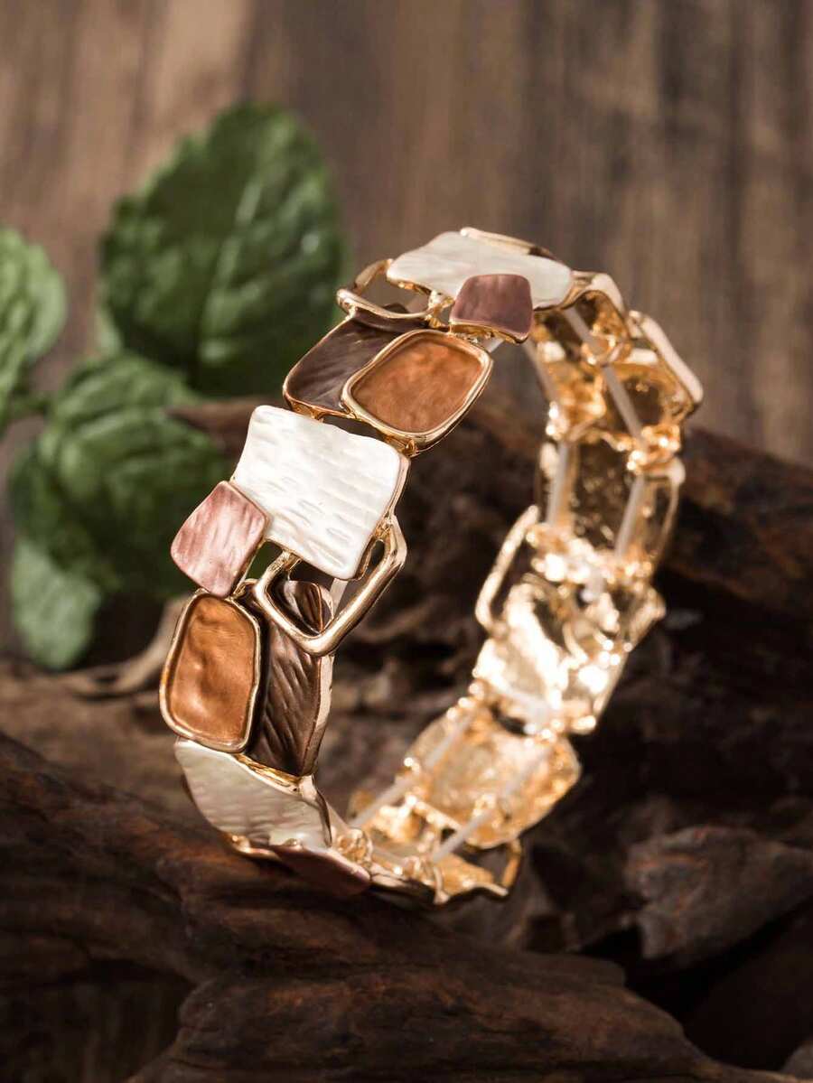 1 chiếc vòng tay co giãn bằng hợp kim kẽm hình học phong cách Bohemian cổ điển thanh lịch thời trang dành cho nữ, đa năng để đeo hàng ngày và tham dự các sự kiện trang trọng