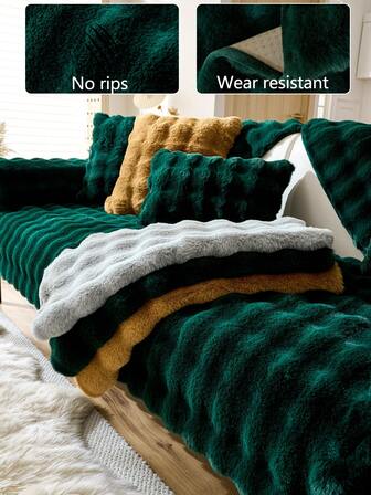 1 pieza Funda de cojín de sofá de felpa gruesa, protector de asiento de sofá para todas las estaciones, funda de sofá minimalista moderna antideslizante, a prueba de polvo y lavable, verde musgo suave y resistente a la decoloración, apta para mascotas, se ajusta a sofás en forma de L, dormitorio/oficina/sala de estar