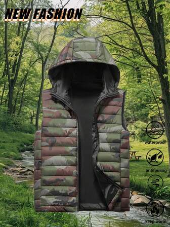 Men's Outdoor Casual Hooded Vest, Stylish Hooded Top, Suitable For Daily Parties, Outdoor Hiking, Sports And Running