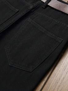 Men's Straight Slim-Fit White Casual Ripped Jeans Pants - Black - View 6