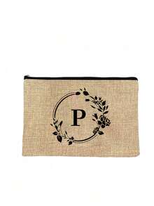 1pc/2pcs Set, Initial Canvas Tote Bag With Makeup Pouch, Personalized Gift Bag Suitable For Wedding, Birthday, Beach, Vacation, Backpack And More, Great Gift For Women, Moms, Teachers, Friends, Bridesmaids, Students, Large Capacity Tote - Khaki - View 68