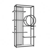 100 x 30 x 180 cm Metallregal im modernen Stil, solides Stahlrohr, geometrische Struktur, mehrstufiges Design, runde Dekoration, geeignet für die Inneneinrichtung, weiß + schwarz