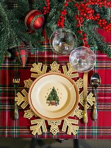 1-12 件雪花万圣节专属餐垫，奢华亚麻风格，可水洗，三重防滑材料，圣诞树外观适用于餐桌装饰、家居装饰、家庭聚餐、露营、婚礼、室内/室外派对、圣诞节节日礼物可擦拭餐垫