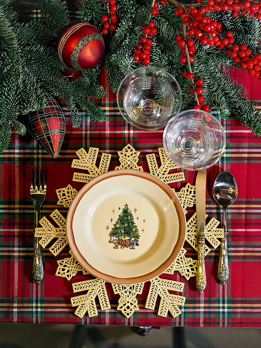 1-12 件雪花万圣节专属餐垫，奢华亚麻风格，可水洗，三重防滑材料，圣诞树外观适用于餐桌装饰、家居装饰、家庭聚餐、露营、婚礼、室内/室外派对、圣诞节节日礼物可擦拭餐垫