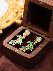 1 Pair Fashionable Versatile Bamboo Leaf Pendant Earrings, Suitable For Banquets And Party Decorations, Holiday Gift For Family And Girlfriend