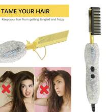 Goiple Lockmio Deluxe Diamond  Electrical Straightening & Curling Comb For Natural Black Hair & Wigs - Ultra - Fast Heating, High - Efficiency, Energy - Saving With Temperature Control,Leaves Hair Shiny - 美規A型插(110-127V) - 查看 6