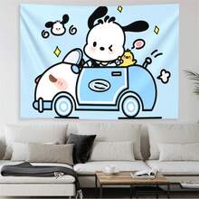 Sanrio 1 pièce Tapisserie imprimée de personnage kawaii - Grande, suspension murale vibrante avec design Hello chat & Friends, fond rose avec cupcakes et cœurs, parfait pour la décoration de la chambre, du salon ou de la chambre d'étudiant, plusieurs tailles disponibles, décoration de fête d'anniversaire, cadeau parfait