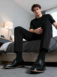 Luxury Vintage Men's Slip-On Loafers, Elegant Gentleman Leather Shoes With Black Solid Color, Breathable Uppers, Non-Slip Durable Soles, Suitable For Casual, Business, Formal Occasions, Graduation Ceremony, Suits, Weddings, Spring/Summer/Fall, Plus Size