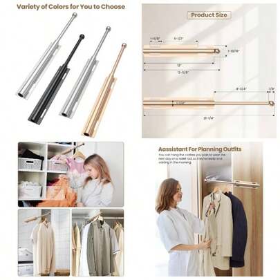 - Barra de valet para clset extrable, retrctil para organizacin de clset, barra de valet de aluminio de 12 pulgadas, perfecto para trajes, vestidos y ropa recin prensada