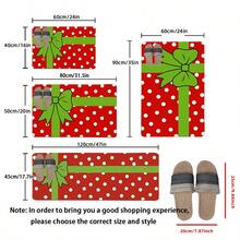 1 szt. Dekoracja świąteczna, dekoracja domu, wystrój pokoju, wystrój łazienki, mata łazienkowa, antypoślizgowa mata łazienkowa, wystrój kuchni, mata kuchenna, dywan, zestaw łazienkowy, mata wejściowa, wycieraczka, miękka pluszowa powierzchnia, dekoracja domu, mata antyzmęczeniowa, mata z zieloną kokardką i białym wzorem w kropki, dekoracja świąteczna, zimowo-noworoczna, "Wesołych Świąt", miękka i wygodna powierzchnia, relaksuje stopy, zmniejsza zmęczenie dywanik kuchenny