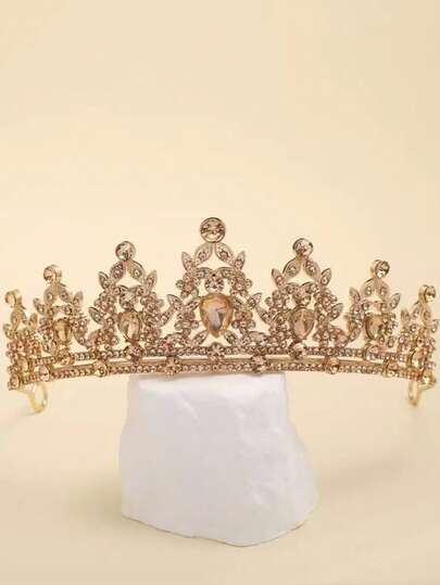 1 قطعة تاج ذهبي فاخر مزين بالراين ستون بطراز باروك، تيجان بريق كريستال عالية الجودة للعروس، اكسسوارات شعر مناسبة لحفلات الزفاف والأعراس وعروض الرقص وحفلات تتويج الكبار وعيد الحب