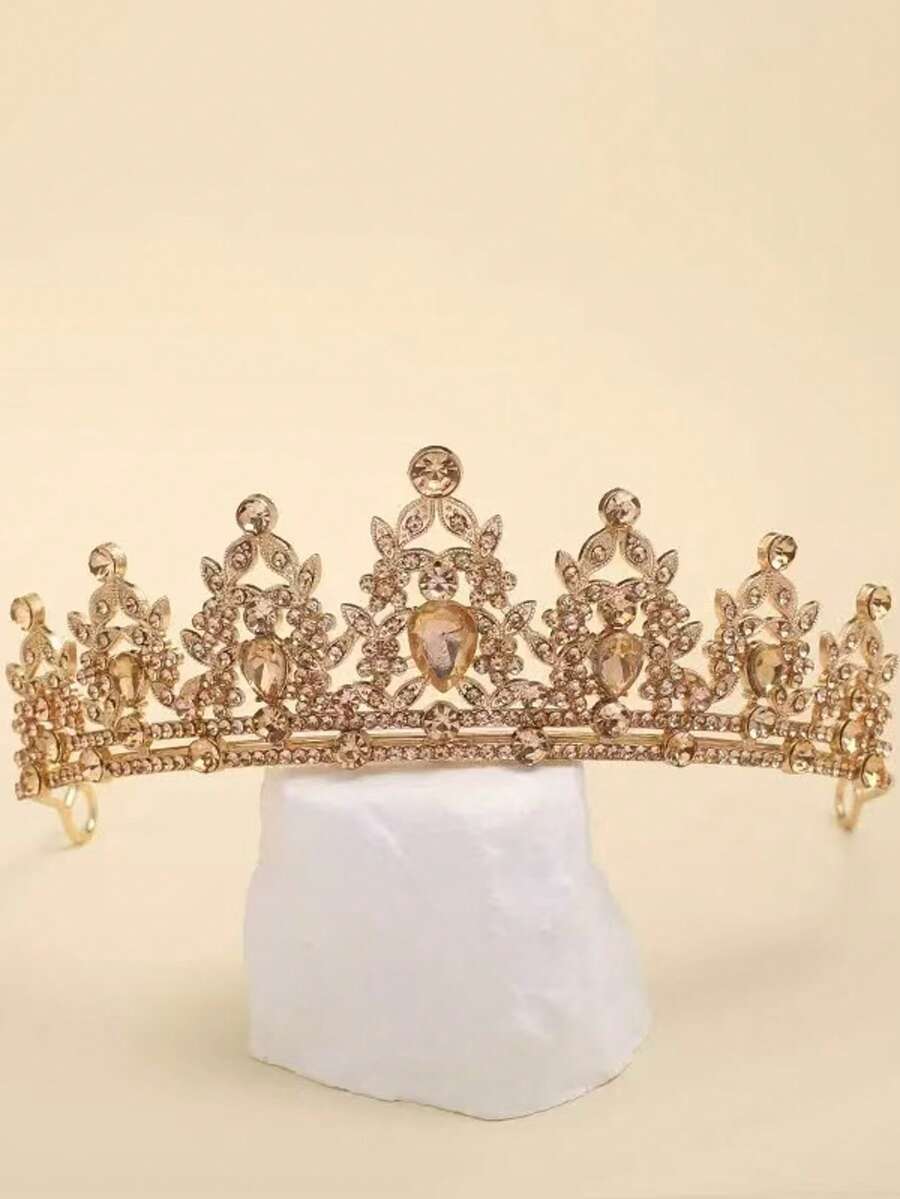 1 件奢华水钻金色闪亮皇冠巴洛克风格头带，高端闪亮水晶公主新娘婚礼皇冠发饰，适合婚礼、生日、舞蹈表演、成人皇冠派对、情人节礼物 - 香檳色 - 查看 1