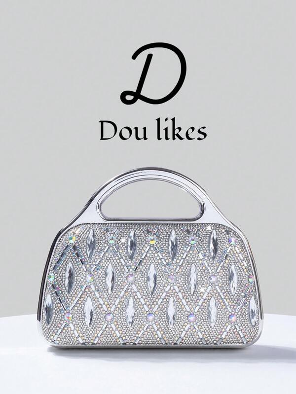 1pc Elegant Silver Minimalist Metal Design Handbag, Sparkling Sequin & Rhinestone Decor. Perfect For Party Girls, Ladies, Brides - Suitable For Parties, Weddings, Proms, Galas, Pairs Perfectly With Formal Dresses