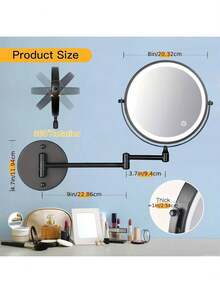 【LED 化妝鏡】8 英吋雙面鏡 - 壁掛式 LED 燈化妝鏡，1x/10x 放大倍率，360 度旋轉，輕觸螢幕 - 適用於浴室、臥室、客廳 - 多色(多款) - 查看 8