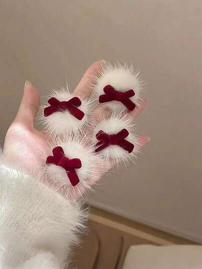 2PCS Cute Plush Bow Clip, Velvet Soft Hair Claw For Women Girls Christmas Birthday Gift, Kawaii Hair Accessories For Valentine's Day Date Party Wedding School Daily Style, Hair Pin Barrettes For Girls Teens Fall Winter Hair Accessories Hair Clips Claw Clips Hair Claws Clips Hair Hair Slide Hair Barrettes Snap Clip Bobby Pin Alligator Hair Clip Crocodile Clip