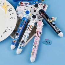 Bolígrafo multicolor de 10 en 1 con diseño de astronauta y dibujos animados del espacio, ideal para niños y estudiantes - Blanco - Ver 3