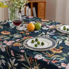 French Country Tablecloth For Square Tables,Fringed Edges With Leaves And Flowers Pattern Tablecloths,Farmhouse Floral Table Cover Cloth Drative For Kitchen Dining Room,59"X 70",24897019 - 藍色 - 查看 5