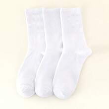 3 pares de calcetines de tripulación blancos unisex para todas las estaciones, estilo, otoño - Blanco - Ver 6
