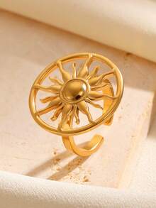 1pc Stainless Steel Sunflower Ring, Fashionable Vintage Style Jewelry Accessory For Women, Suitable For Daily, Gathering, Party And Event Wear
