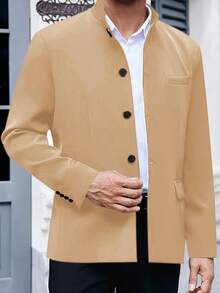 RANTAR Mens Casual Suit Blazer Jackets Stand Mandarin Collar Lightweight Lined Business Dress Sport Coats - 卡其色 - 查看 7