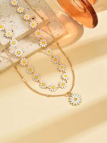 2 Stücke/Set Gänseblümchen Halskette, handgemachte Ketten Halskette, klassische Mode Choker Halskette geeignet für Alltag, Urlaub, Reisen, Alltag Outfit und Fotoshootings - Verschiedenfarbig - Übersicht 3