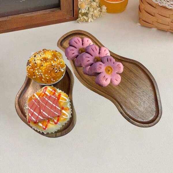 1pc Rosewood Creative Shaped Tray, Household & Outdoor Cake, Pastry, Dried Fruit, Bread Wooden Serving Platter, Peanut Shaped Wooden Serving Tray