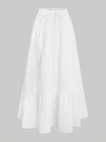 Women's Elegant Versatile Solid Color Skirt, Polyester Ruffle Waist Tie Skirt, Suitable For Holidays, Weddings, Daily Wear, Dates, Gardens, All Seasons