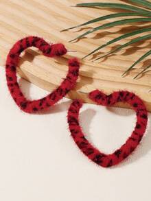 1 par de nuevos pendientes de otoño/invierno con estampado de leopardo y textura esponjosa, con diseños de corazón, redondos y en forma de estrella, de estilo punk dulce con aro grande, accesorios de moda, pendientes exagerados del mismo estilo para grupos de chicas, artículo imprescindible para influencers