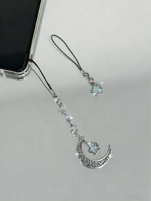 Crystal Moon & Star Hollow Pendant Lanyard, Mini Thin Cord For Phone, Camera, USB Drive - Silver - View 4